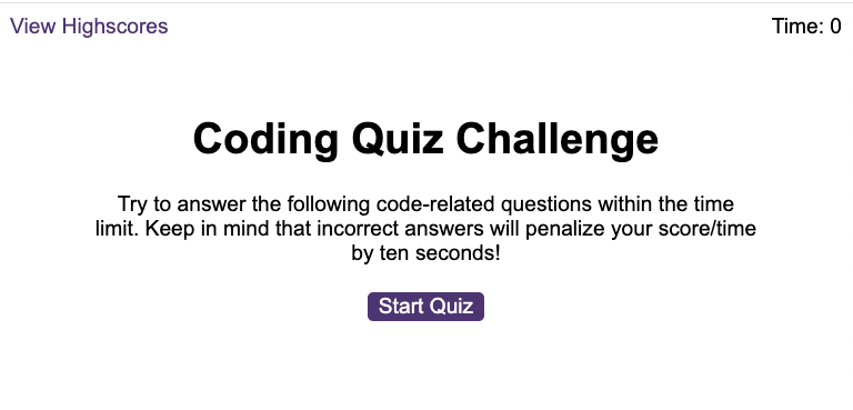 coding quiz landing page